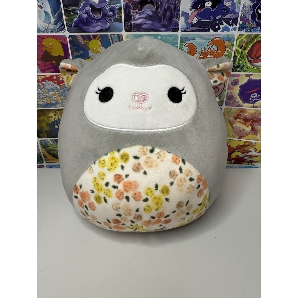 Squishmallows‎ Ella Lamb Easter Plush 9" Gray Floral Belly Sheep Stuffed Animal